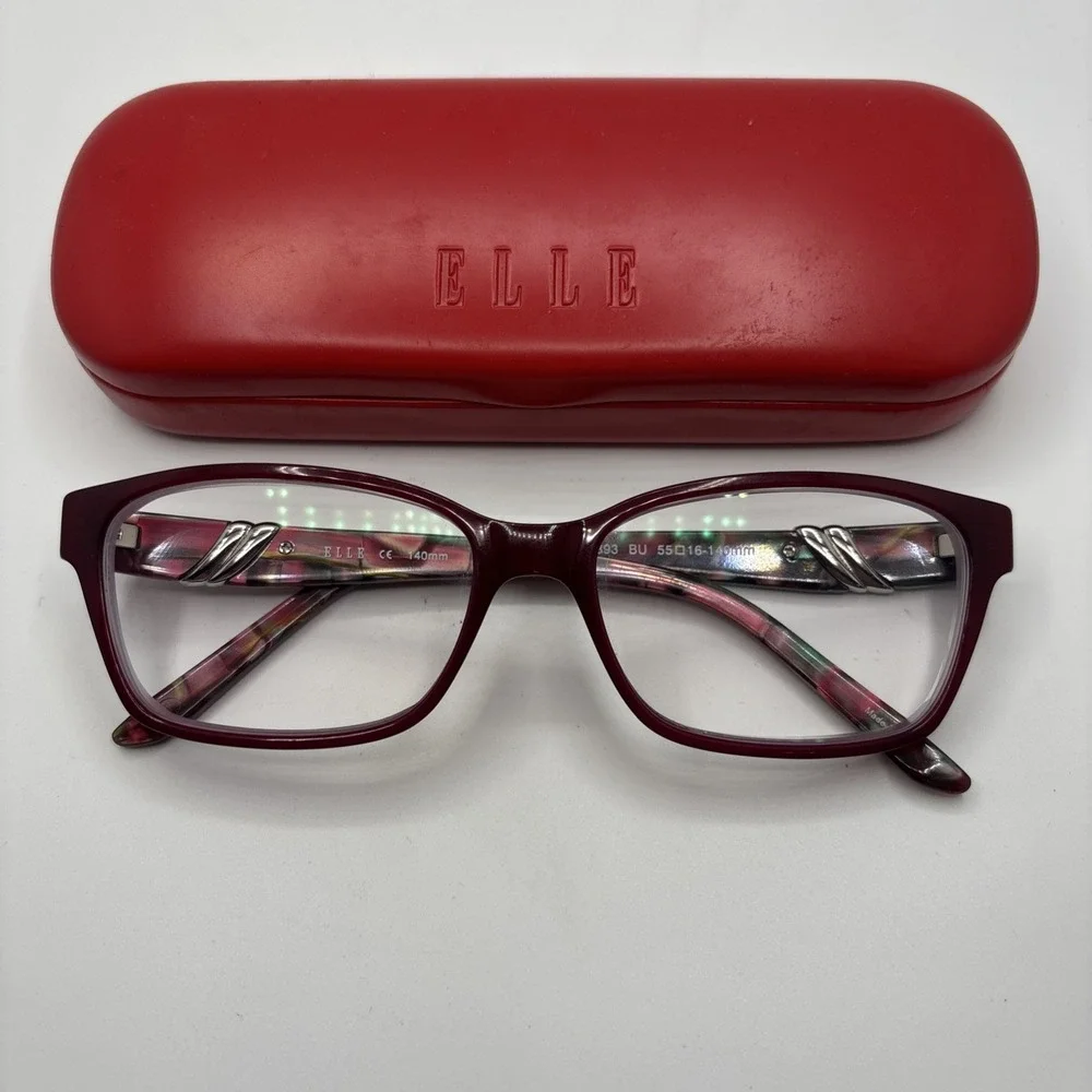 ELLE EL13393 BU BURGUNDY AUTHENTIC EYEGLASSES 55-16-140MM FRAME W/CASE